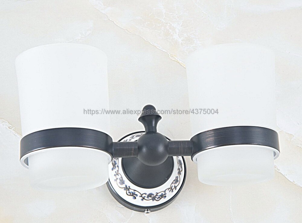 Bathroom Accessory Wall Mounted Black Oil Rubbed Bronze Toothbrush Holder with Two Glass Cups Nba760
