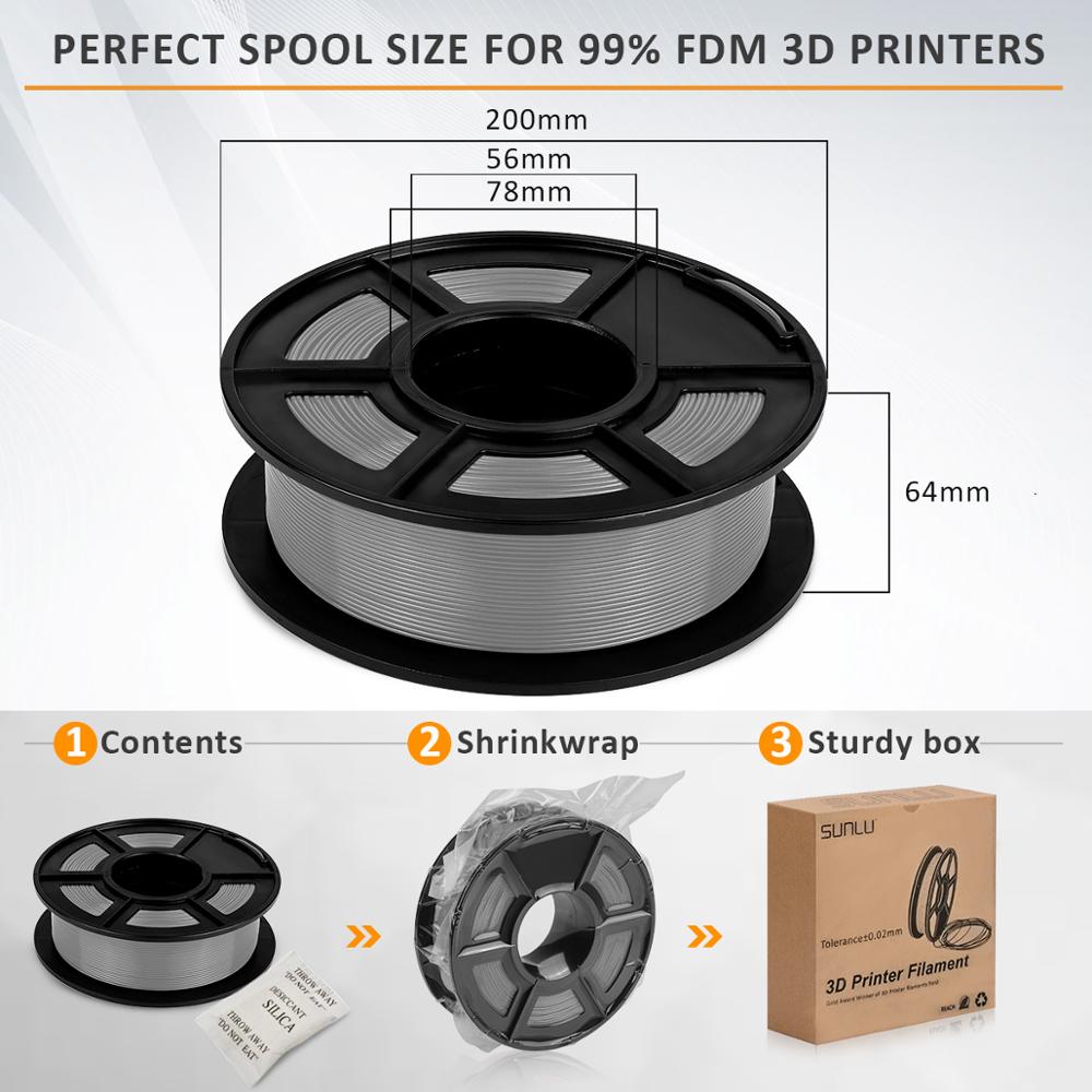 Filament PETG 1kg couleur grise FDM matériel d'imprimante 3D, tolérance 1.75mm 0.02mm haute résistance Non toxique 100% aucun Filament de bulle