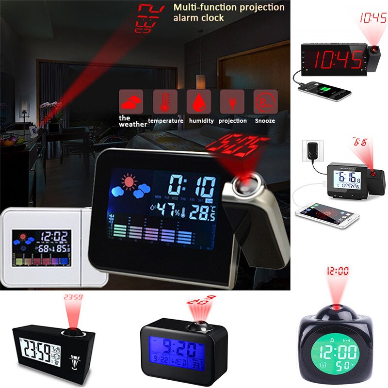 Led USB Projection Alarm Clock Digital Date Snooze Function Backlight Projector Calendar Desk Table Led Clock With Time