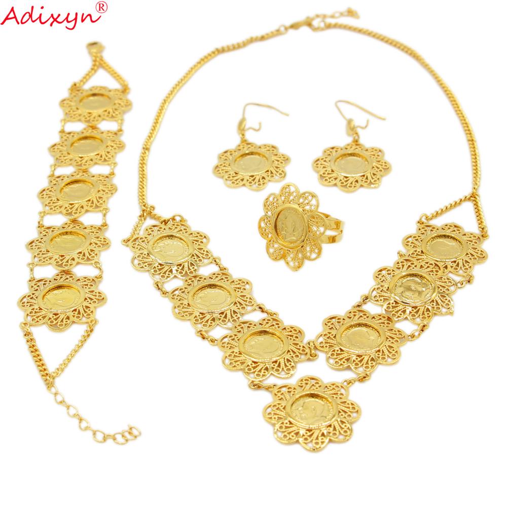 Adixyn – ensemble de bijoux couleur or, collier, boucle d&#39;oreille, bague, Bracelet, accessoires pour Halloween africain, dubaï, inde, N10094