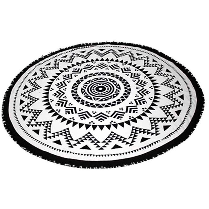 Manta de playa gigante con borlas de 150cm, redondo para pícnic tapete, Pizza, Donut, toalla de playa de arena estampada, almohadilla de tela, chal, colchón: black