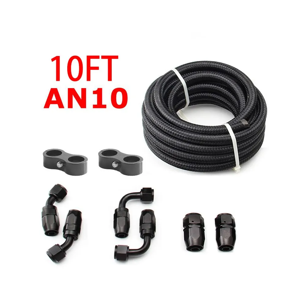 10ft An6/An8/An10 Olie Brandstof Fittingen Slang Einde 0 45 + 90 + 180 Graden Olie Adapter Kit Gevlochten Olie Brandstofslang Lijn 3M Zwart Met Klemmen: Blauw