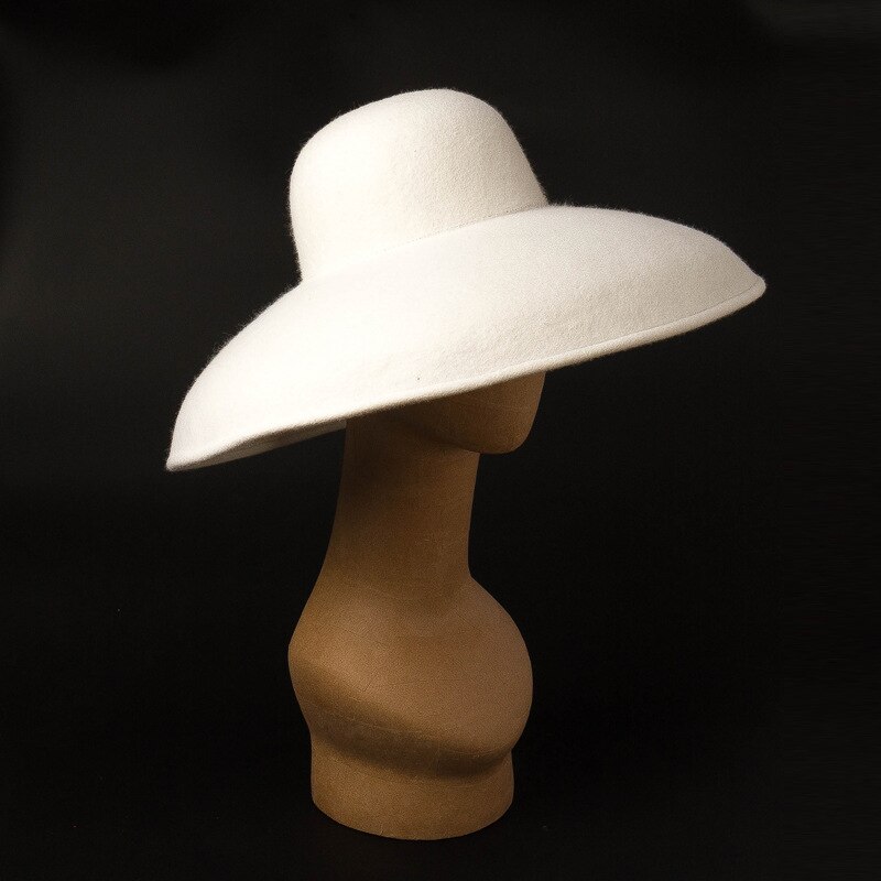 Cappello classico in feltro di lana a tesa larga cappello da bombetta floscio da donna cappello Fedora bianco cappello invernale da donna cappello caldo Derby Church Party Dress