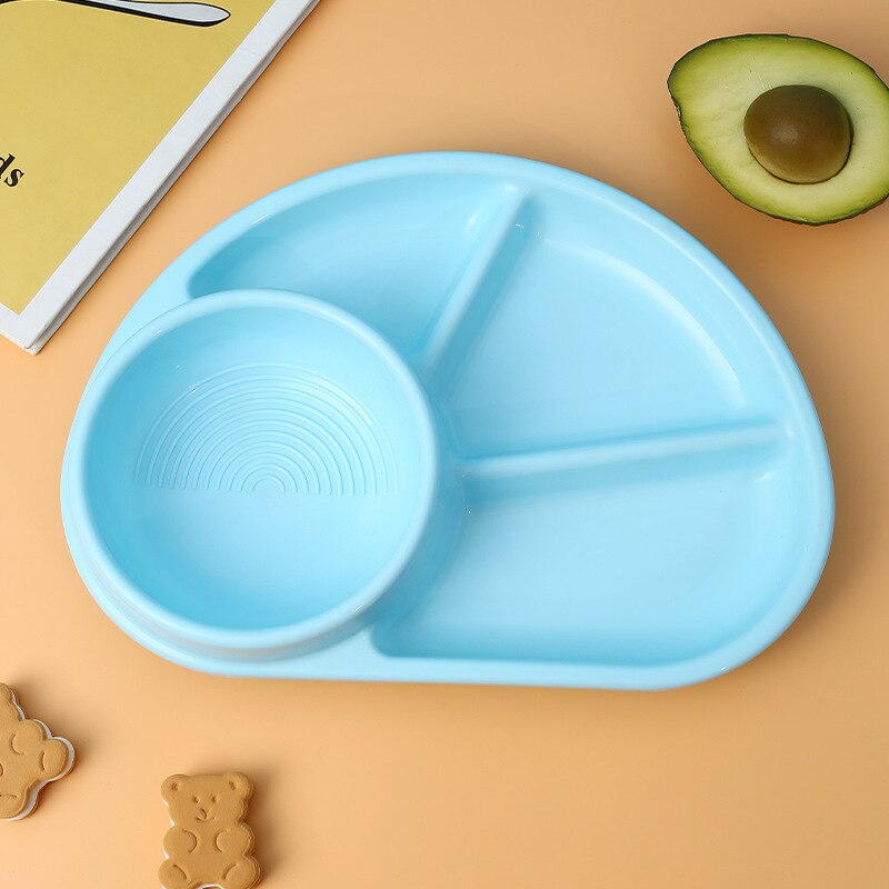 Toddler Infant Baby Dishes Cartoon Dinner Plate Environmentally Separated Child Food Plates Kids Dinnerware Tableware Tray: Blue