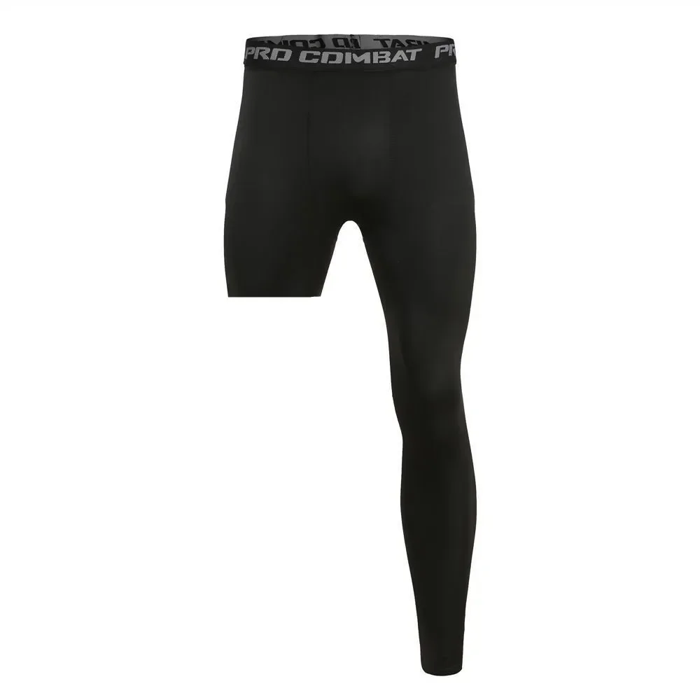 Pantalones de compresión de baloncesto para hombre, pantalones de ejercicio de capa Base, mallas deportivas ajustadas recortadas de una pierna, deporte de fútbol y Yoga