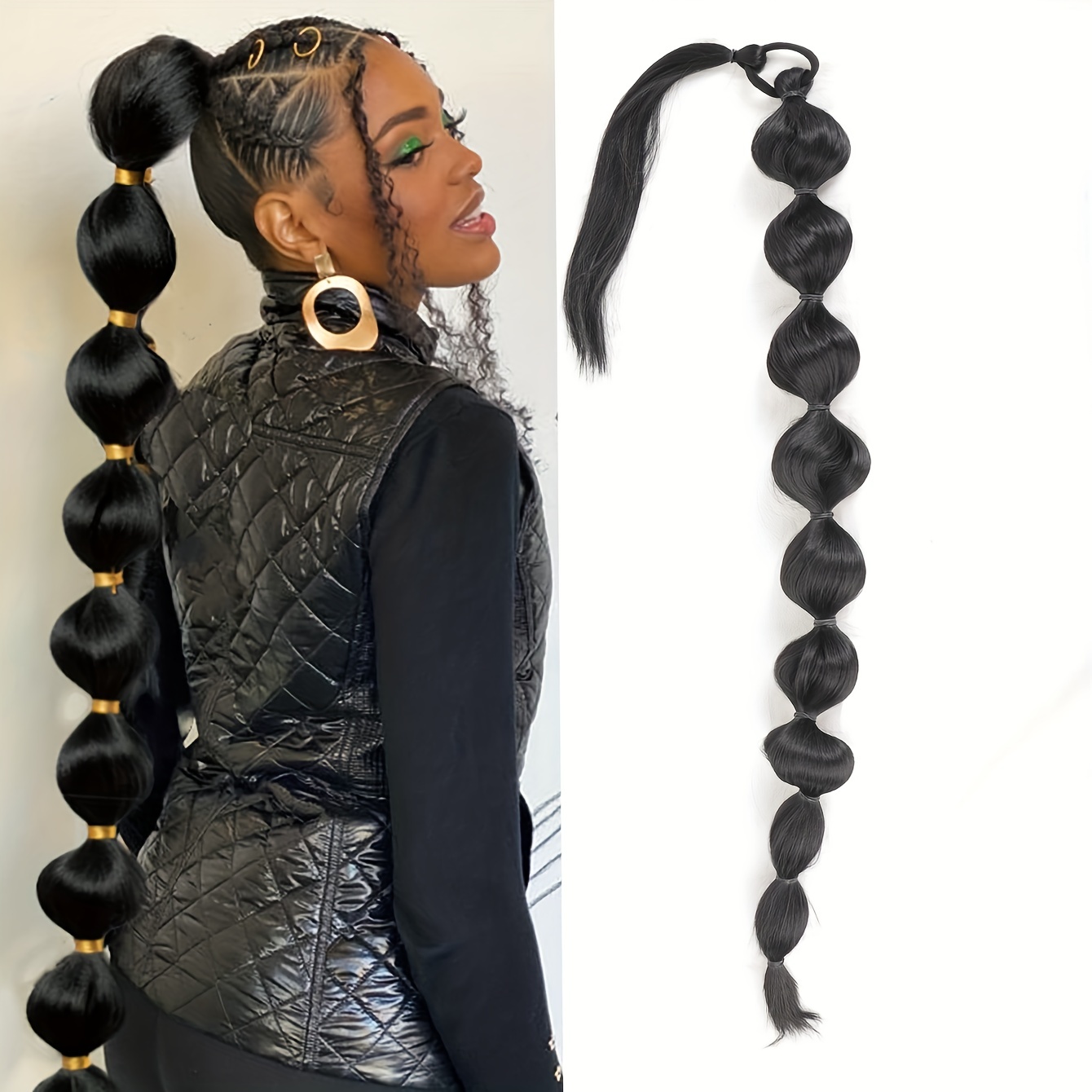 Extensões de cabelo sintético africano fofo rabo de cavalo-trança longa estendida com rabo de cavalo bolha para aparência volumosa acessórios de cabelo: T1B/613