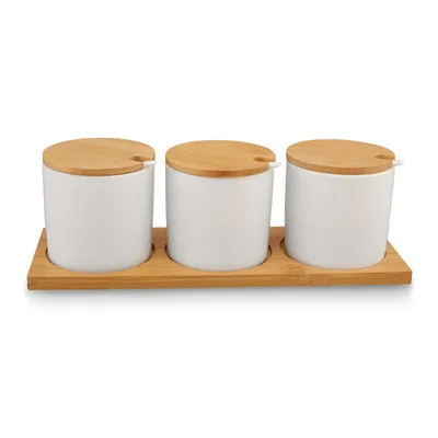 1/3pc Keramik Gewürze Gläser Küche Salz Pfeffer Zucker Organizer Container Kasten Mit Holz Deckel Löffel Gewürz Gestell Regal Tablett: dunkel Grau
