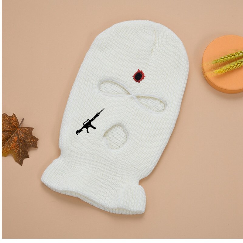 Vrouwen Winter Bivakmuts Knit Hoed Bullet Gat Borduren Mutsen Party Halloween Vrouwen Ski Gezicht Hip Hop Winter Hoeden Masker