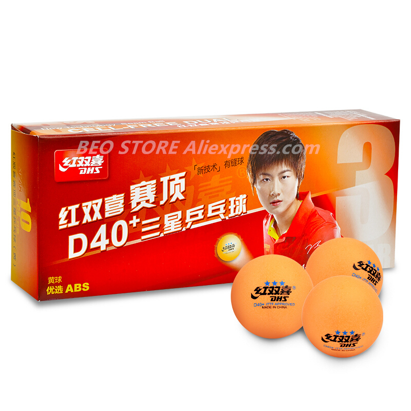 Bolas de tenis de mesa DHS 3 star D40, originales, Pelotas de ping pong de plástico ABS naranja con costura, tenis de mesa, 30/60 Uds.