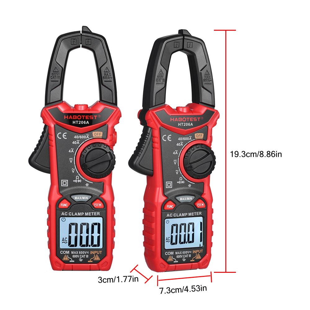 Habotest HT206 Digitale Stroomtang Multimeter Ac Dc Stroomtang Meter Multimeter Auto Range Voltmeter Weerstand Ncv Ohm Test