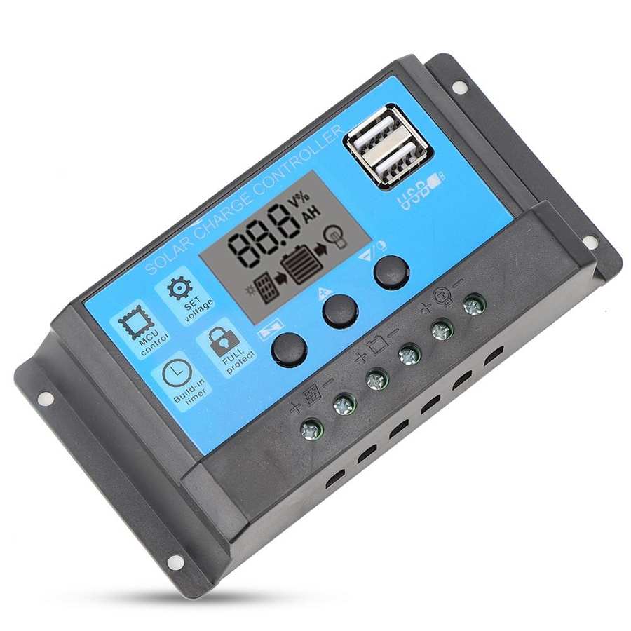 Solar Charge Controller LCD Dual USB PWM Cell Panel Regulator with Load Automatic Identification 12V 24V Solar Charge Controller