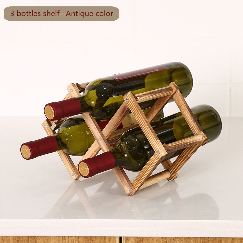 Collapsible Wooden Wine racks bottle cabinet stand Holders wood shelf organizer storage for retro display cabinet: 3 bottles-Antique