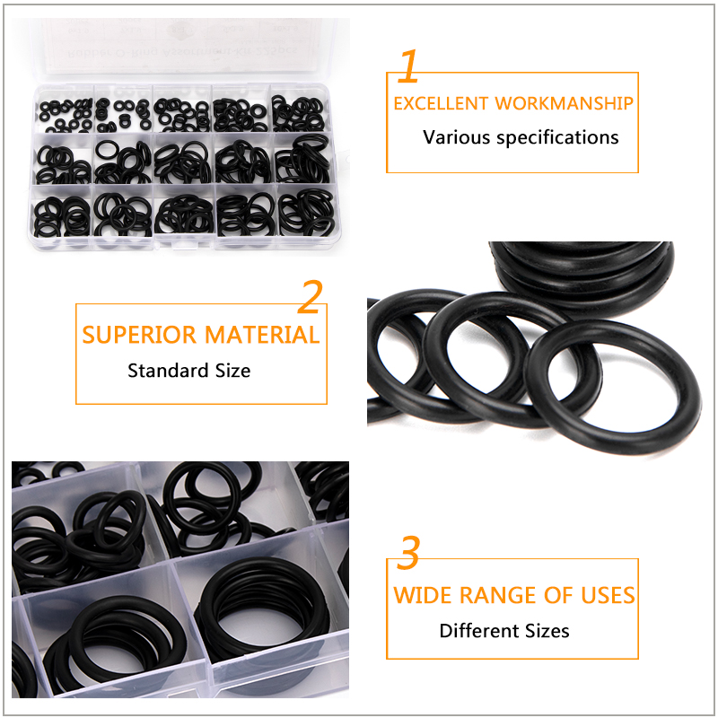 PCP DIY NBR Sealing O-rings Durable Gasket Replacements OD 6mm-20mm CS 1.5mm 1.9mm 2.4mm 15 Sizes Rubber Washer 225pcs/SET DQ003