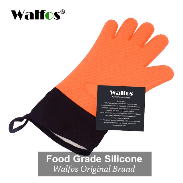 WALFOS long silicone kitchen glove-BBQ grill glove heat resistant cooking glove for grilling microwave oven mitts glove: orange