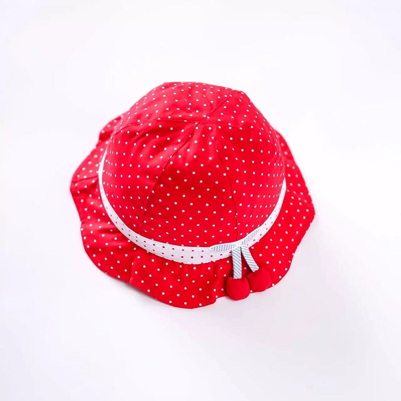 Red 100% Cotton Kids Hat Dotted Short Brim Beach Sun Hat for Girls Top Girls Sun Protection Hats KidsTravel Hat