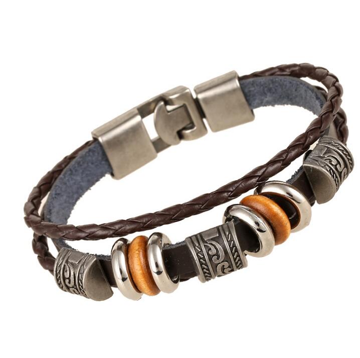 NADEEM Cross Charm Brown Leather Bracelet Men Male Vintage Punk Cross Charm Cuff Bracelet Bangle Jewelry Pulse: DK038LightCoffee