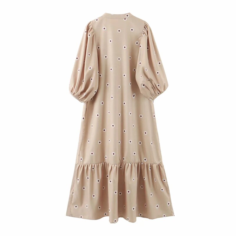Aachoae kvinnor löst tryck vit klänning o hals lykta halvärm casual midiklänning kvinnlig plus size dam veckade klänningar vestido