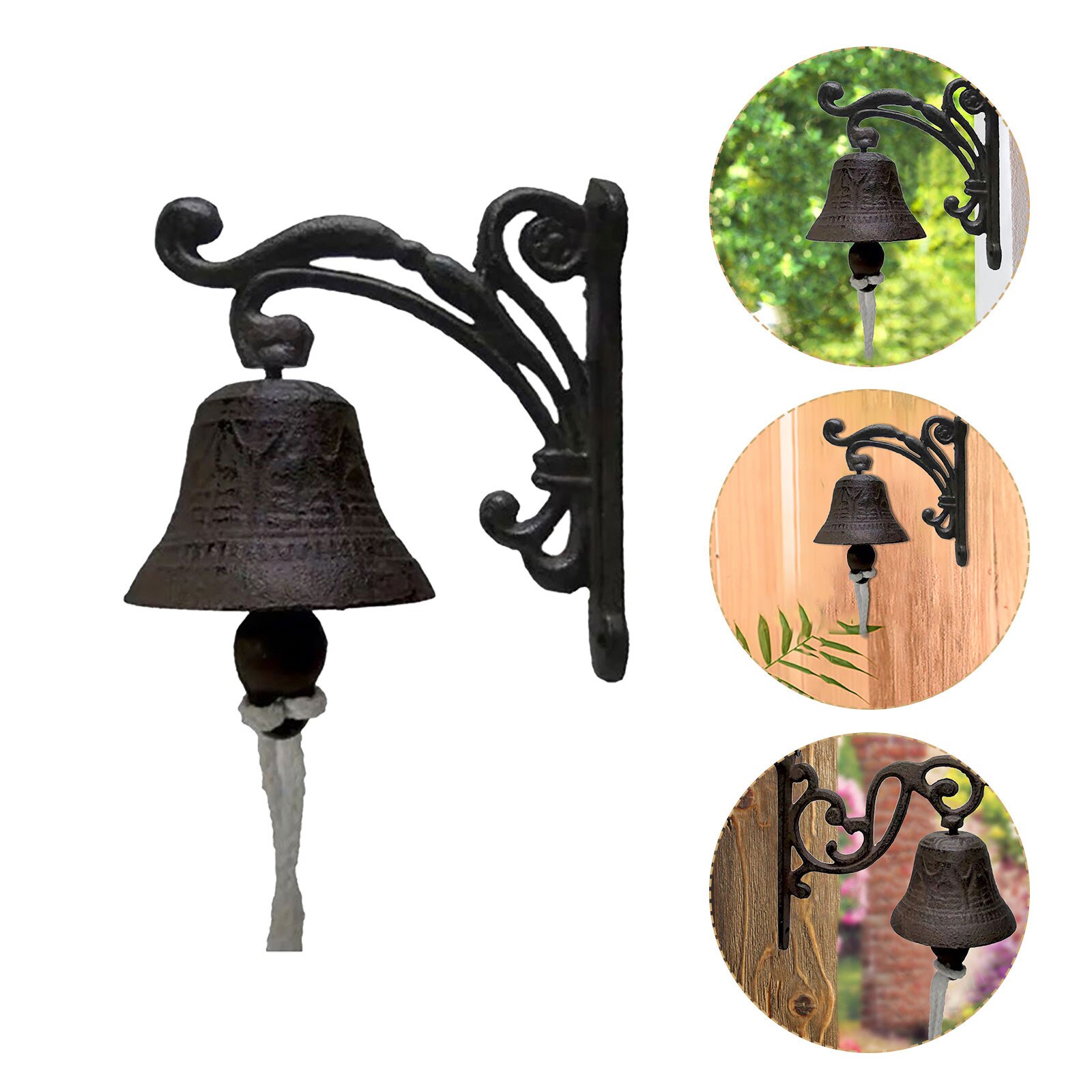 Campana de hierro rústica para puerta de jardín, Campana decorativa antigua montada en la pared para interior y exterior