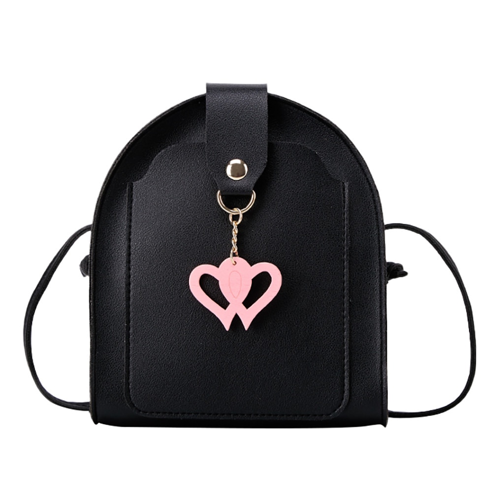 Aelicy Women Simple Cartoon Heart Small Square Bag Single Shoulder Messenger Bag PU Leather Handbag Female Crossbody bags: Black