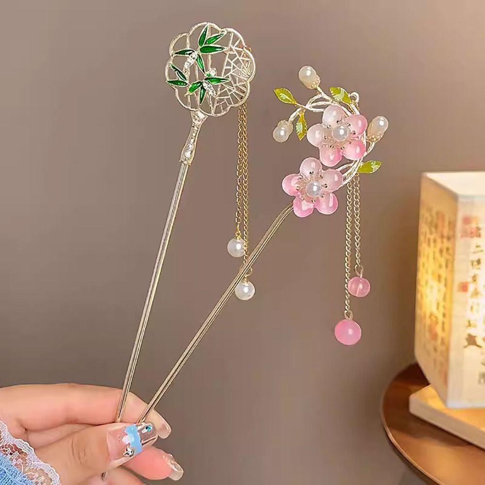 Horquilla china antigua para mujer, palo de pelo Hanfu de palacio con borlas, estilo chino, pinza para el pelo tradicional, 1 ud.