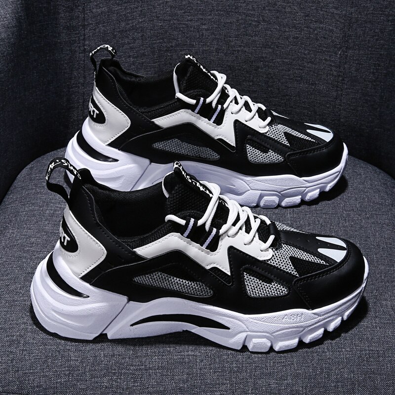 Krasovki heren casual schoenen mesh sneakers ademend licht outdoor schoeisel vrijetijdsschoenen heren sport volwassenen plat vallend: Zwart / 7.5