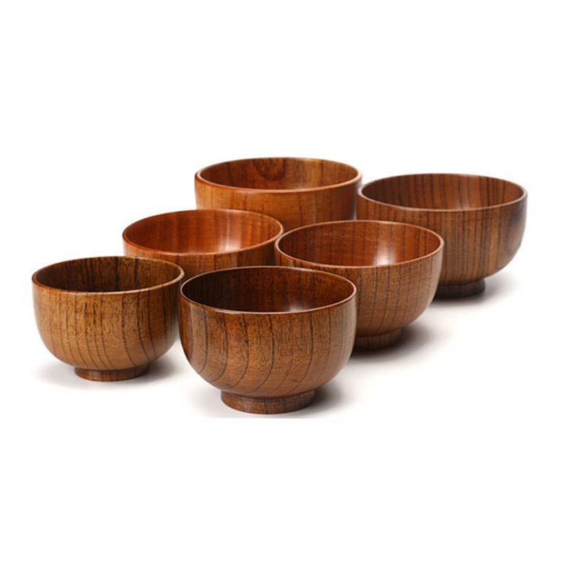 Bol en bois naturel de Style japonais, ustensile de table pour salade de fruits, nouilles, riz, soupe, ustensiles de cuisine, 7 tailles