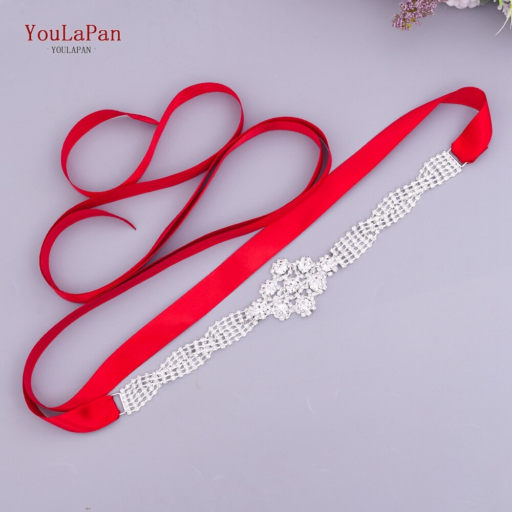 YouLaPan S98 Bling Bridal Belt Rhinestone Wedding Belt Dress Belt Luxury Dress Accessories Wedding Dress Accessories: Wine red ribbon