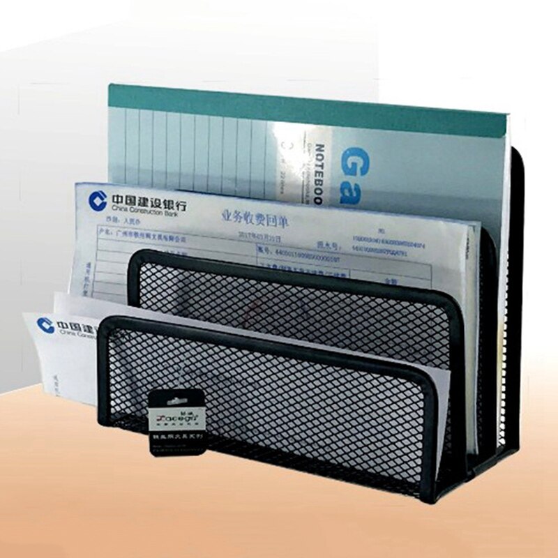 Black Office Barbed Wire 3 Upright Sections File Format Document Desk Shelf Books Notepad Holder Mesh Desk Organizer Metal Deskt