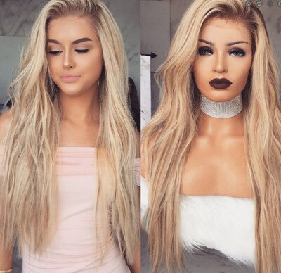 WHIMSICAL W Women Medium Long Curly Wigs Natural Ombre Mixed Purple Black Color Heat Resistant Hair Synthetic Wig for Women: Blonde