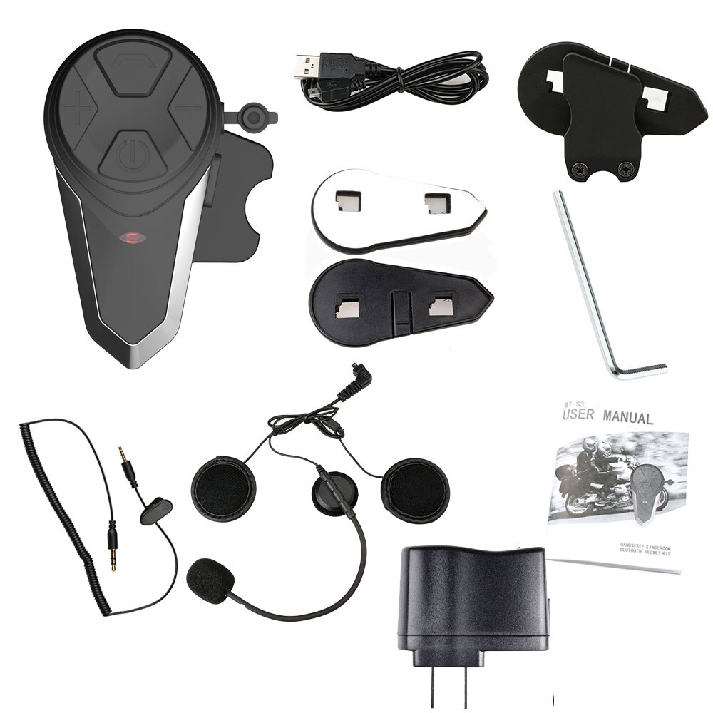 BT-S3 Waterproof Motorcycle Helmet Bluetooth Intercom BT-S3 1000M Motorbike BT Interphone Headset FM Radio Wireless Headsets