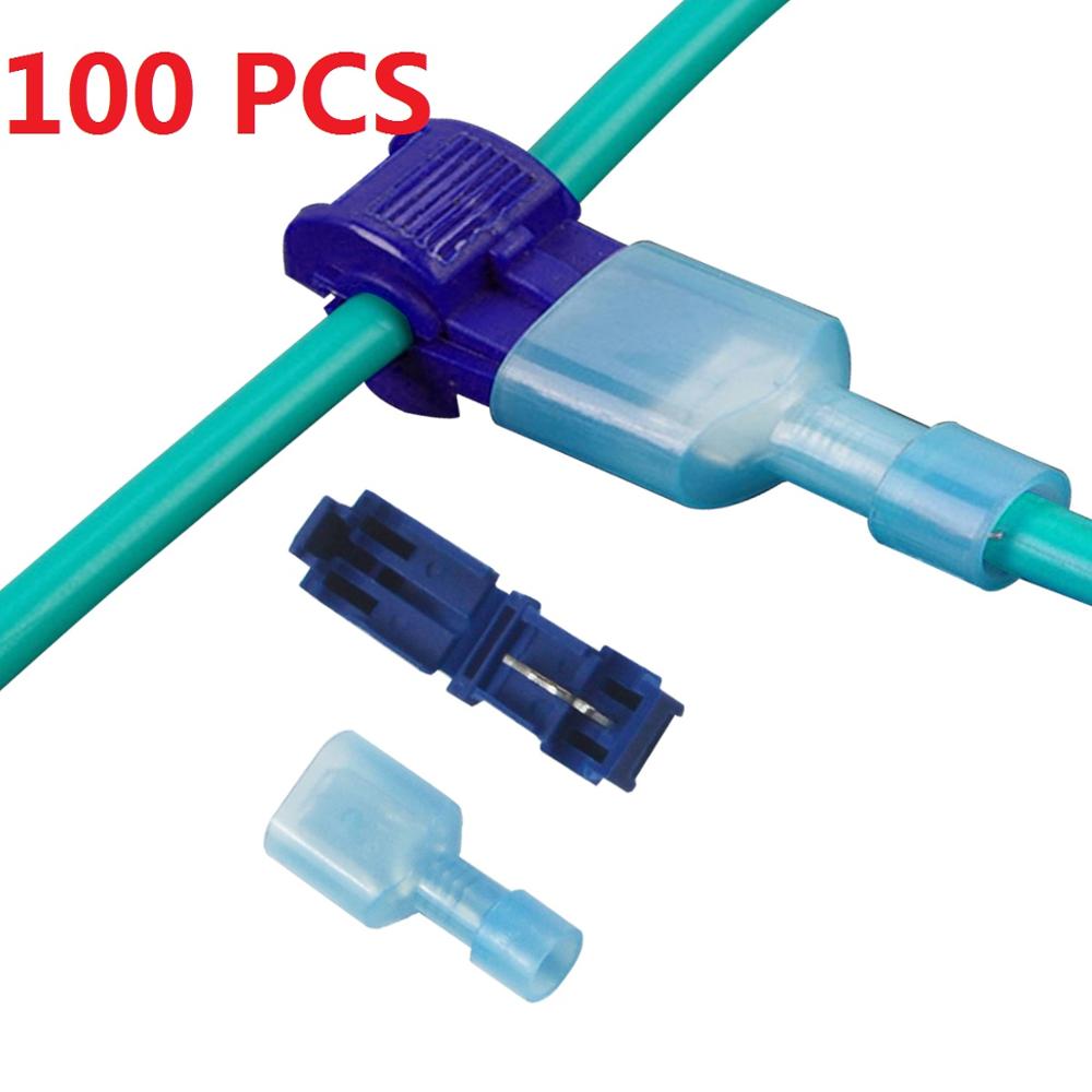 100 stk. (50 sæt) t form el-kabelforbindelse hurtig splejsning låseklemme til 0.5-4 mm² ledningstilslutning awg 22-18/12-10/18-14