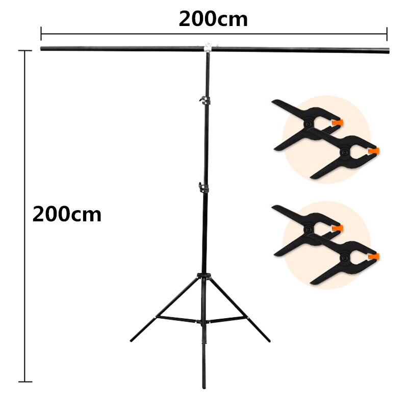 Fotografie Achtergrond Houder Stand Metal T-Vorm Photo Studio Achtergrond Frame Ondersteuning Beugel Met Klem Voor Video Foto Stands: 200x200cm Stand