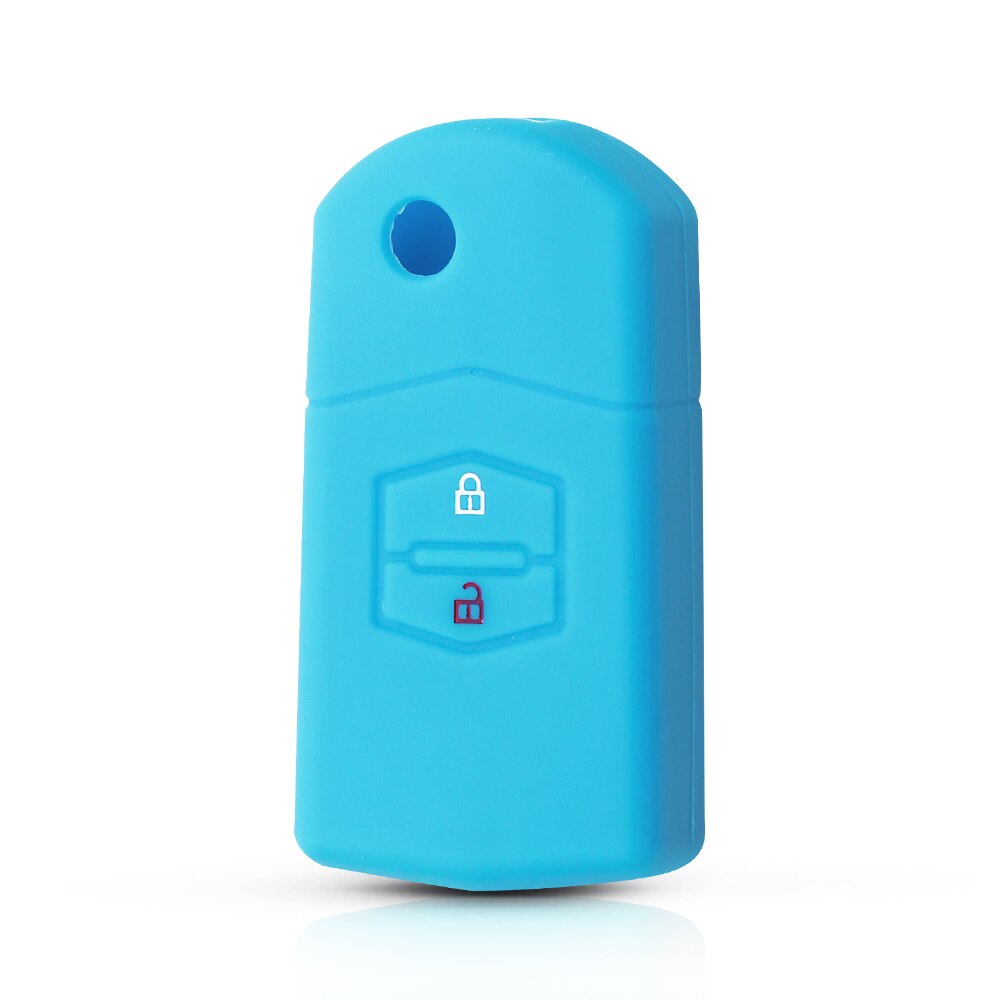 KEYYOU-funda de silicona para llave de coche, soporte para 2 botones, plegable, para MAZDA 3, 2, 6, CX7, CX9: light blue