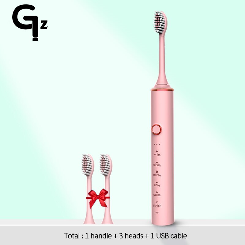 GeZhou-cepillo de dientes eléctrico sónico para niños, dispositivo de limpieza recargable IPX7, resistente al agua, 18 modos de viaje, 16 cabezales: N100pink 3