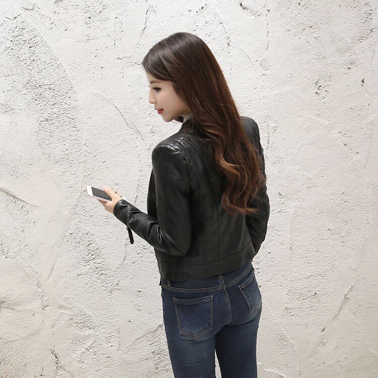 Vangull-Chaqueta de cuero sintético para mujer, abrigo corto informal ajustado de estilo europeo para motociclista, básico, Otoño,