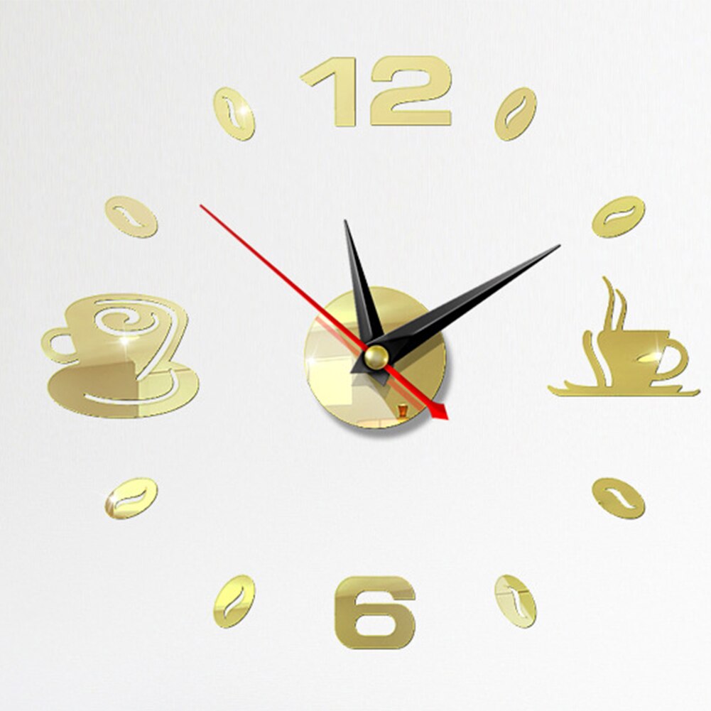 Grande horloge murale auto-adhésive, décoration silencieuse 3D, horloge de cuisine surdimensionnée, autocollant mural en acrylique, miroir: Mirror glod