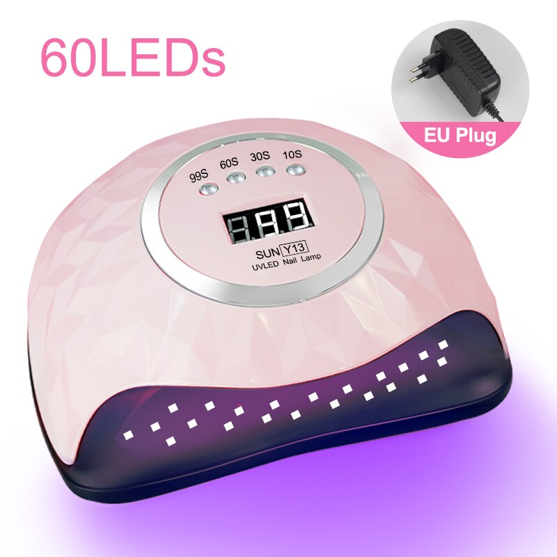 60LED UV Nail Dryer For Manicure Fast Drying Gel Nail Polish With 4 Timer Setting With LCD Display Salon Use Nail Art Tools: SUNY13-Pink