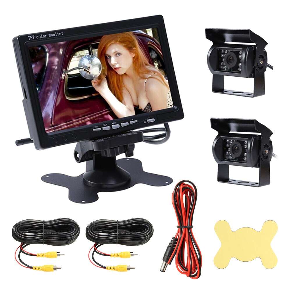 KKMOON 12-24V 7 "LCD Monitor Car Rear View Kit voor Bus Vrachtwagen Auto + 2 * IR Achteruitrijcamera Voor Truck Bus van Achteruitrijcamera Kit: C