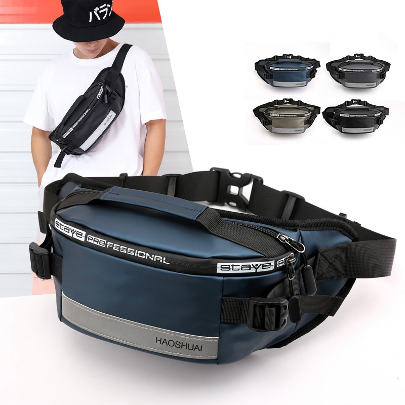 Imperméable à l'eau en Nylon hommes taille poitrine sac unisexe Fanny Pack réfléchissant banane ceinture sacs décontracté voyage Crossbody sacs