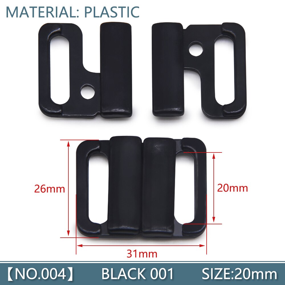 Crochet et fermoir à bande rectangulaire, 10 pièces/lot, prolongateurs de taille pour soutien-gorge, couture sur vêtements, accessoires DIY: 004 Black001 20mm