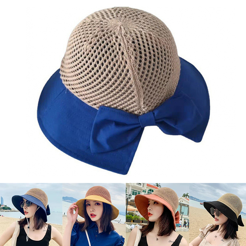 Strand Anti-Uv Visser Hoed Boog Opvouwbare Wide Brim Floppy Meisjes Strooien Hoed Vrouwen Zomer Hoed Uv Beschermen Reizen Cap Lady cap