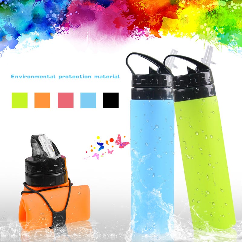 Lichtgewicht opvouwbare rietjes beker 600ml draagbare drinkbekers voor volwassenen en baby's siliconen waterfles kinderen outdoor sportfles