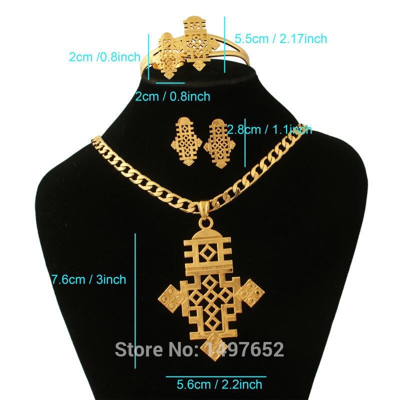 Nouveauté Éthiopien Bijoux Définit la Jewelry18k Or Couleur Croix Ensembles De Mariée Africaine De Mariage ensembles De Bijoux