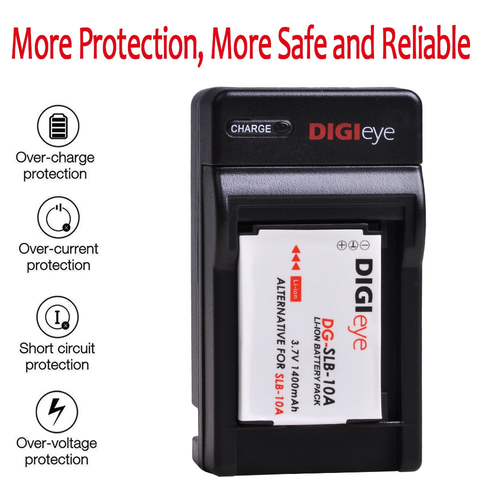 SLB-10A Batteries + Charger Kit for Samsung ES55 EX2 WB150F WB350F WB500 WB550 WB800F WB1100F WB2100 HMX-U100 HMX-U100UN