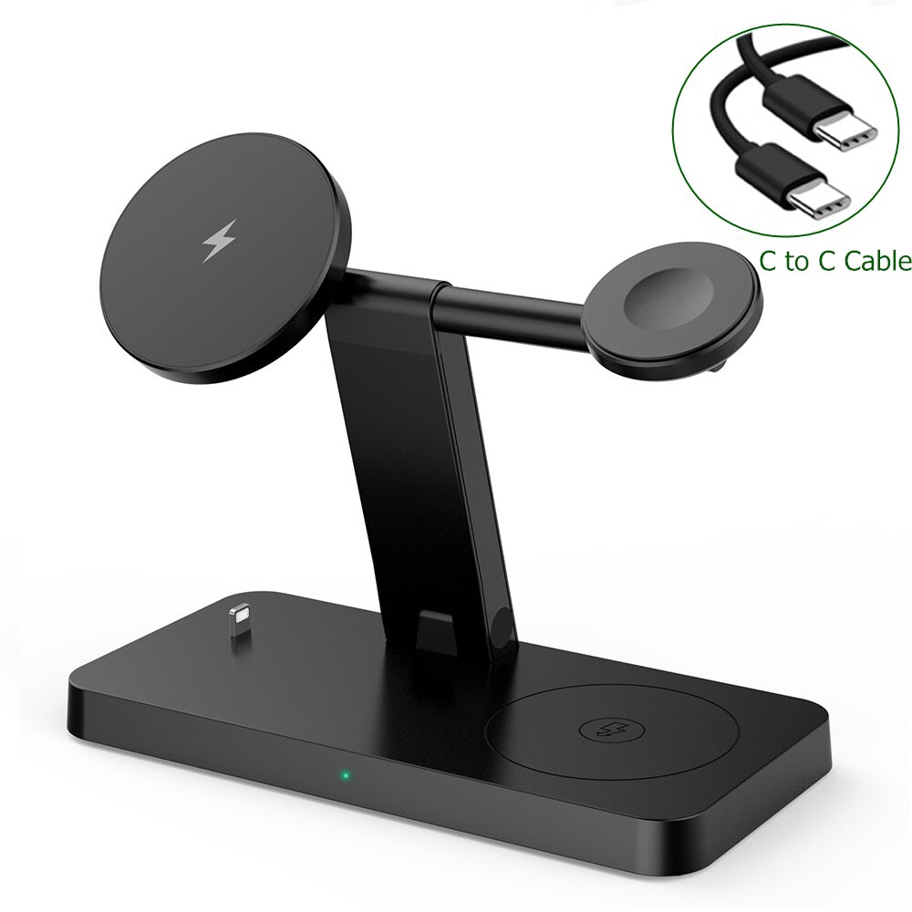 15W Magnetic 4 In 1 Qi Wireless Charger Dock For IPhone 13 12 Pro Max Fast Charging Station For iWatch 7 6 5 4 AirPods: 4 in 1 Black