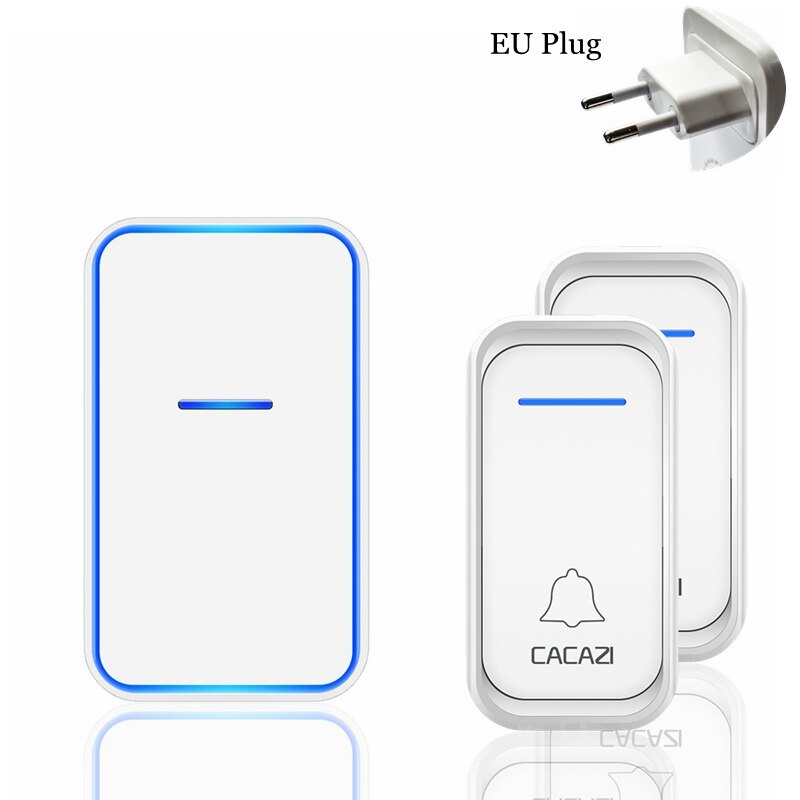 CACAZI Draadloze Deurbel Waterdicht 300M Remote 1 2 Knop 1 2 Ontvanger US EU UK Plug Smart Home Welkom bellen Deurbel: white 2x1 EU