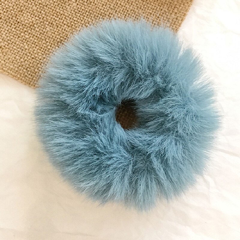 fluffy fuskepels lodne scrunchie elastisk fast hår ringe tau bånd glipper rundt jenter gul rød grønn hestehale plysj hår: Blå
