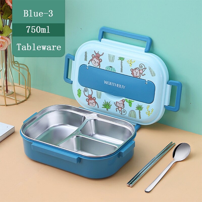 Lunch Box 316 Stainless Steel Bento Box Monkey Leak-Proof Food Container Box Microwae Heating For School Kids Office Worker: Blue-3