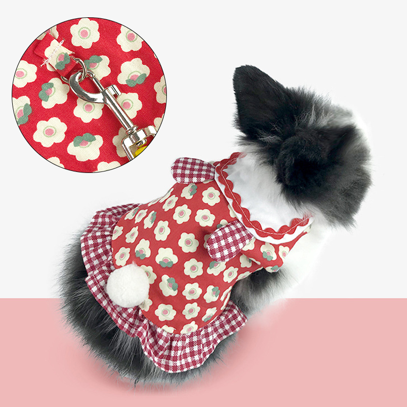 Falda con arnés para mascotas, conjunto de ropa de conejo, vestido de conejito, chaleco, arnés de cuerda, correa para caminar, bonito vestido de Cosplay