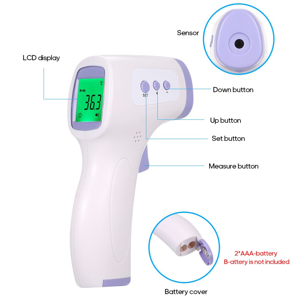 Digitale Infrarood Voorhoofd Thermometer Lcd Ir Thermometer Non-contact Ir Infrarood Thermometer Temperatuur Meter Met Koorts Alarm